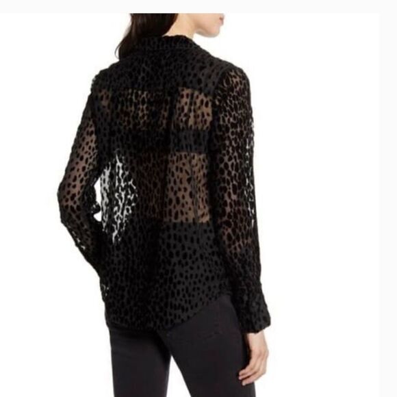 Good American Bliss Shirt Sheer Leopard Pattern Size 2 or Medium - Picture 4 of 9